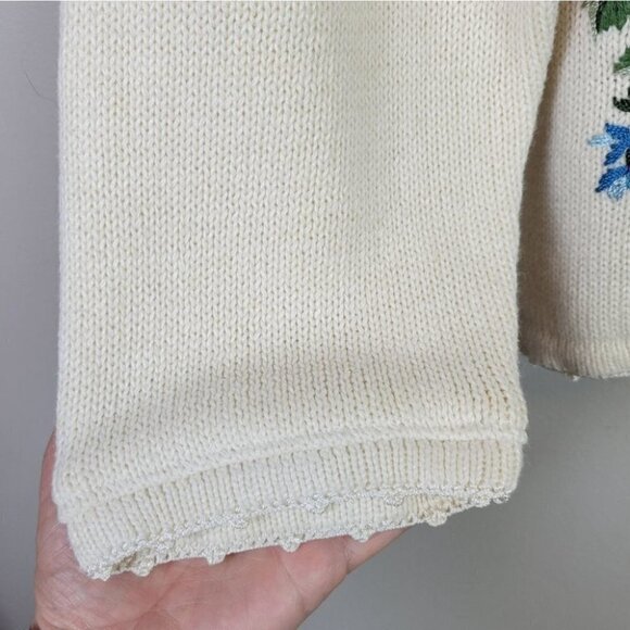 EMBROIDERED Grandma Knit Cardigan Floral Butterfly L Haband Vintage - Picture 7 of 16